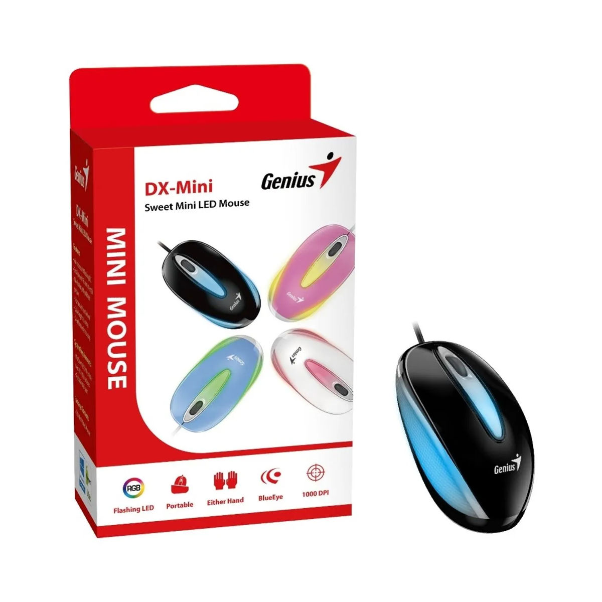 Genius Mini Mouse USB RGB Negro DX-MINI 1000DPI 2